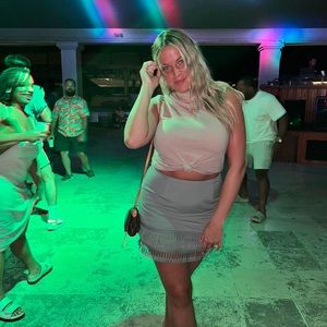 Sage Green Fringe Mini-Skirt